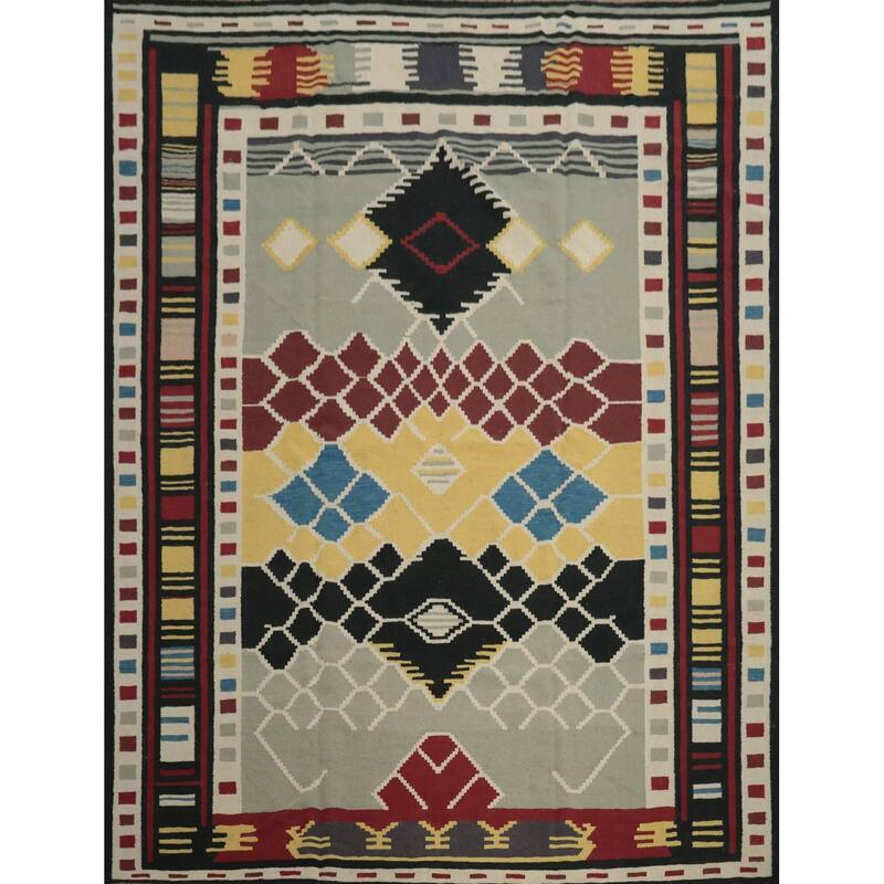 Hand Woven Oriental 100% Wool Carpet Southwestern Tribal Multi-Colored Kilim Area Rug - 10' 0'' X 9' 8''