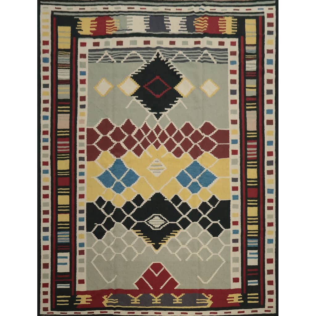 Hand Woven Oriental 100% Wool Carpet Southwestern Tribal Multi-Colored Kilim Area Rug - 10' 0'' X 9' 8''