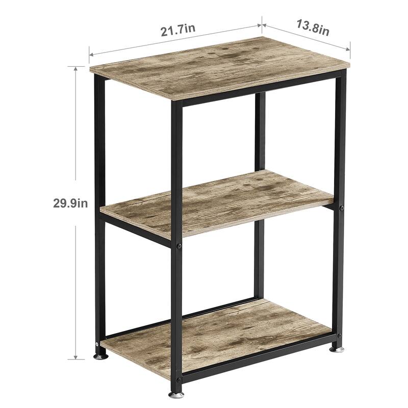 VECELO 3-Tier Open Shelf End Table Narrow Space-Saving Design End Table with USB Charging Station Side Table for Living Room
