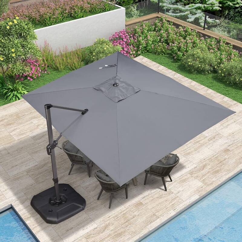 PURPLE LEAF 9 x 11.5 ft 360 Degree Rotation Patio Umbrella With Base - Light Grey
