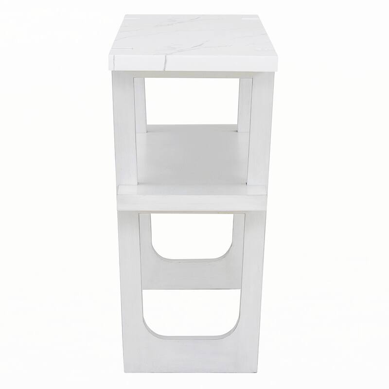 Narrow Console Table with Marble-Effect Top(White)