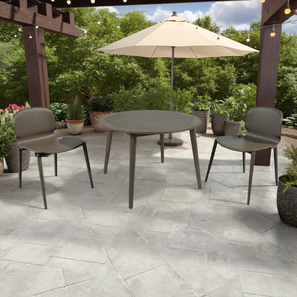 Ambre Patio Dining Table, Round Slatted Oak Brown Acacia Wood 47 Inch