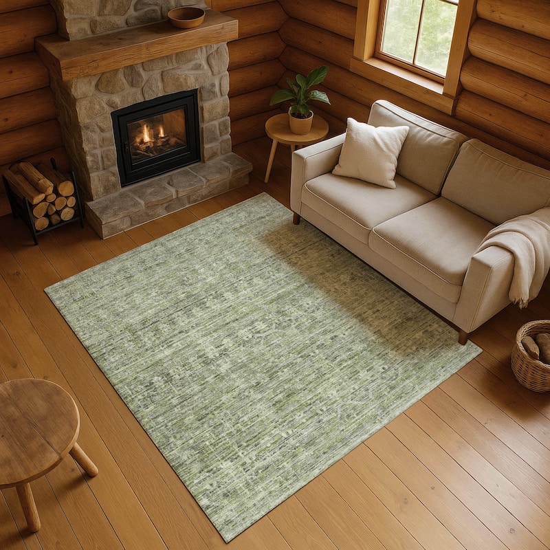 Premium Washable Super Soft Vintage Traditional Mayfield Rug - Green - 8' x 10'