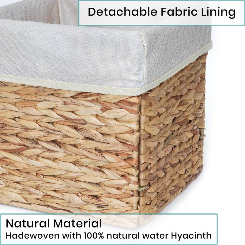 StorageWorks Water Hyacinth Storage Basket Natural Wicker Storage Baskets with Liners (2-Pack)