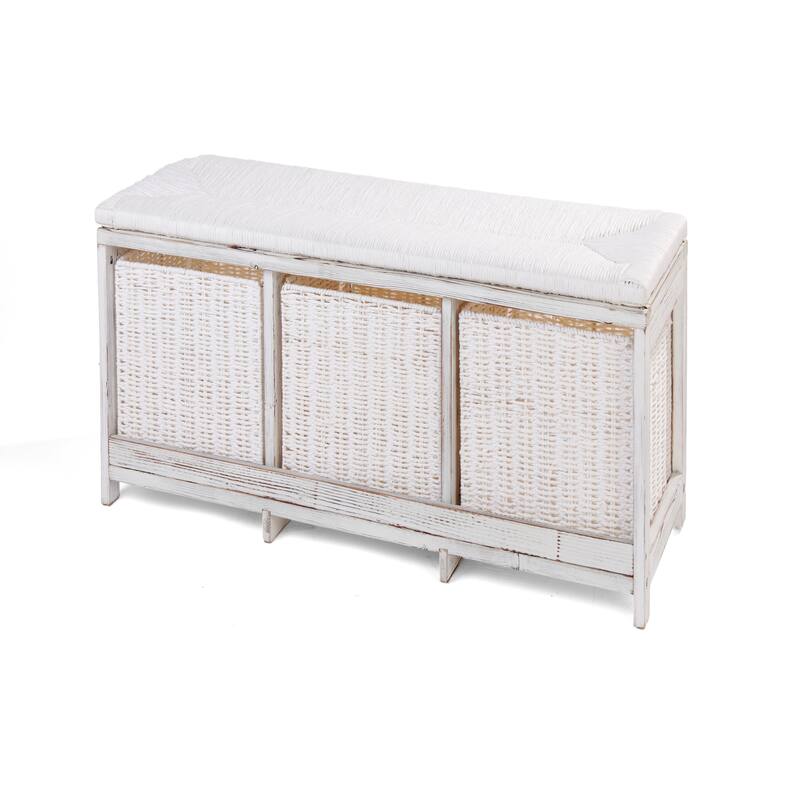 Badger Basket Kid's Storage Bench with Woven Top and Baskets - 41.5" x 13.75" x 15.75"