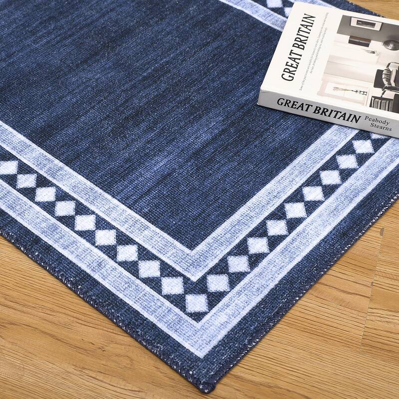 Modern Bordered Rug Non Slip Low Pile Area Rugs for Living Room, Machine Washable Area Rugs Soft Throw Rugs