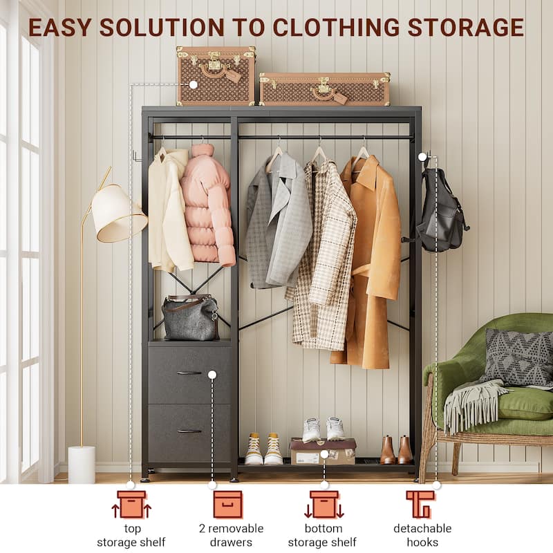 Clothes Rack, Closet Organizer with Storage Shelves, Hanging Bar, Drawers - 47.24"L x 15.74"W x 72.83"H