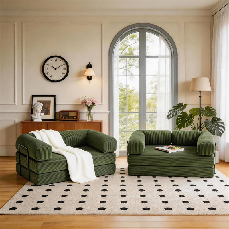 2 Set Corduroy Large Couch Convertible Floor Sofa Bed Sleeper