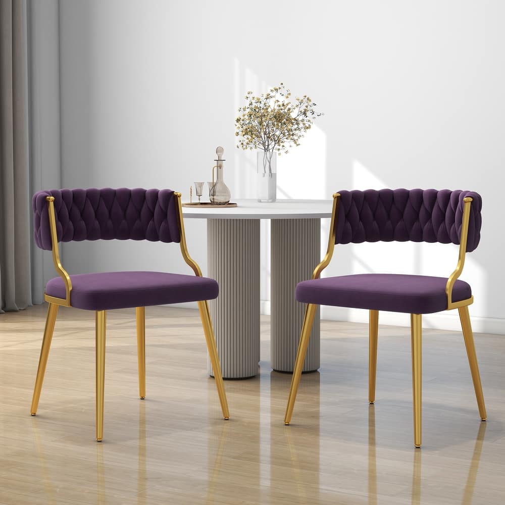 Set of 2 Velvet Dining Chair with Golden Metal Legs