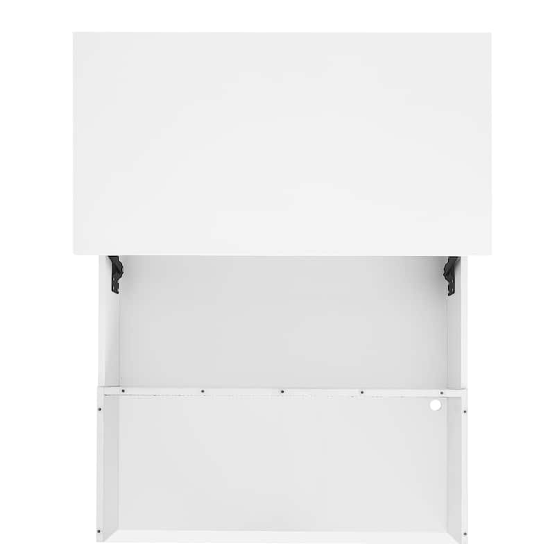 Lift-Top Coffee Table with 2 Drawers, Modern Square Coffee Table with Glass Top and High-Gloss Finish