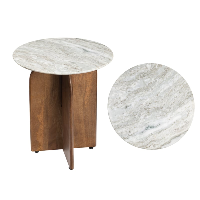 Naomi 18" Marble/Wood X-Base Accent Table - 15.75L x 15.75W x 18H