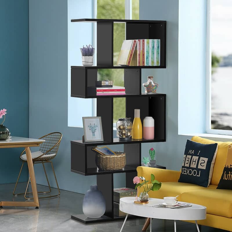 Stylish 5-Tier Geometric Wood Bookshelf - 31" x 11" x 70" (L x W x H)