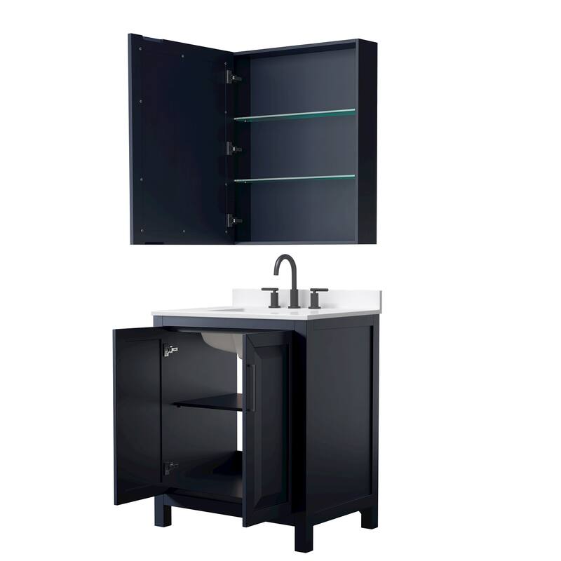 Daria 30-inch Single Vanity, 3 Hole Quartz Top, Med Cabinet