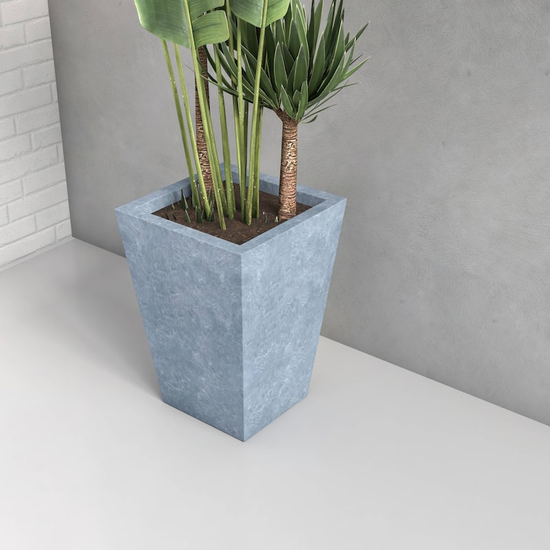 Serene Fiberstone and Clay Tapered Square Plant Pot with Drainage Holes For Indoor Outdoor Home Office Patio Porch Garden Decor