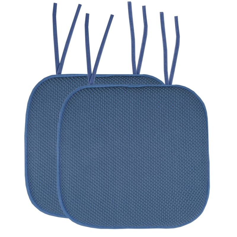 Sweet Home Collection Honeycomb Memory Foam Non Slip Chair Cushion Pad with Ties 16" x 16" - Set of 2 - Blue
