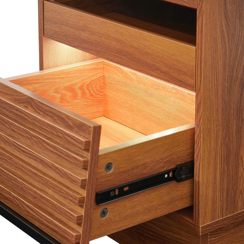 Mid Century Modern Nightstand with 2 Drawers and LED lights