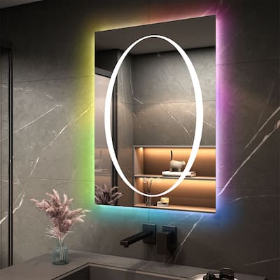 Apmir Frameless RGB Backlit and LED Frontlit Anti-Fog Tempered Glass Wall Bathroom Vanity Mirror