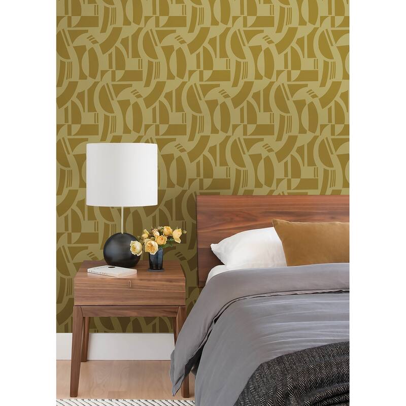 A-Street Prints Carter Gold Geometric Flock Wallpaper