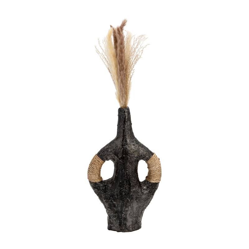 Sagebrook Home Terracotta 14"H, Double Handle With Twine Vase, Black, Novelty, Terracotta, Contemporary, 14"H, Textured