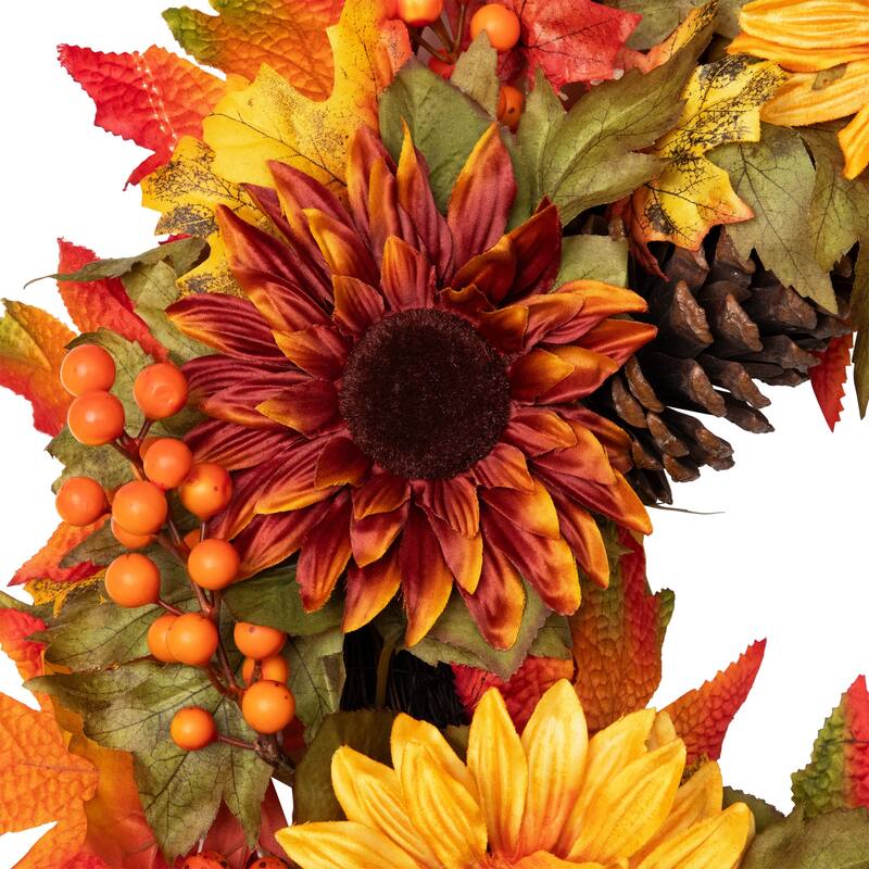 Sunflower Pine Cone Artificial Thanksgiving Wreath - 24-Inch, Unlit