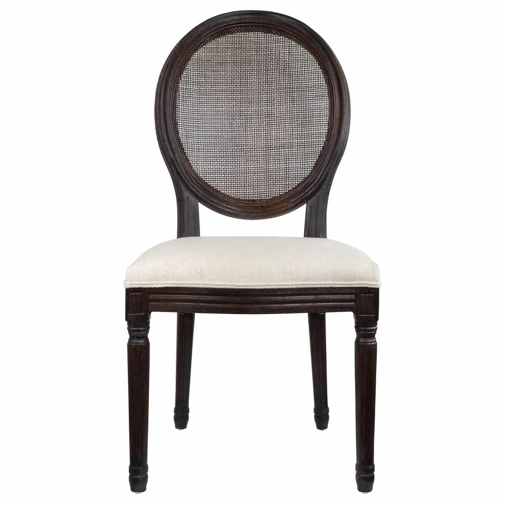 French Chic Vintage Style Dining Side Chair With Upholstered Linen Welted Fabric And Elegant Natural Rustic Wood Frame