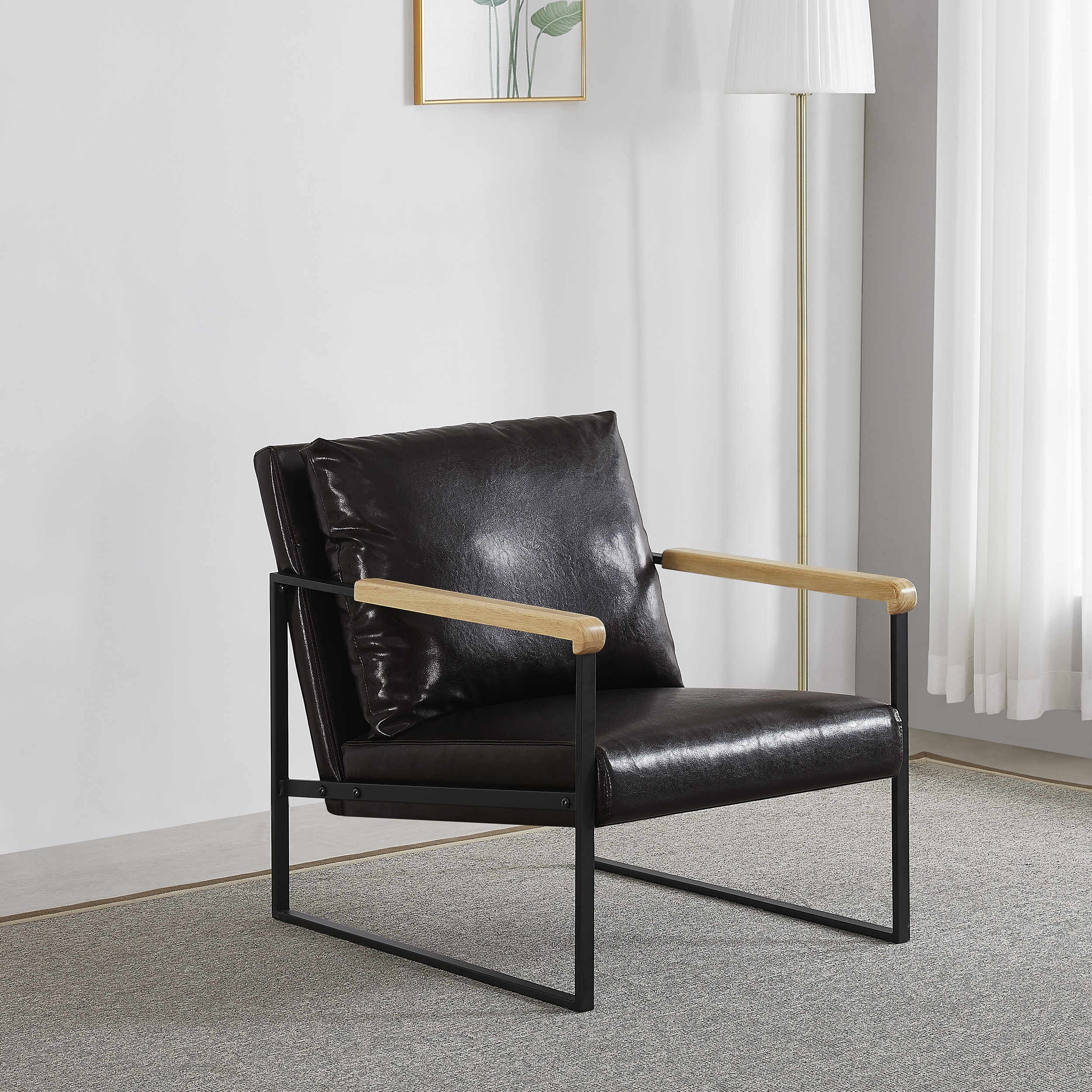 Faux Leather Upholstery Chair with Metal Frame for Lounge Living
