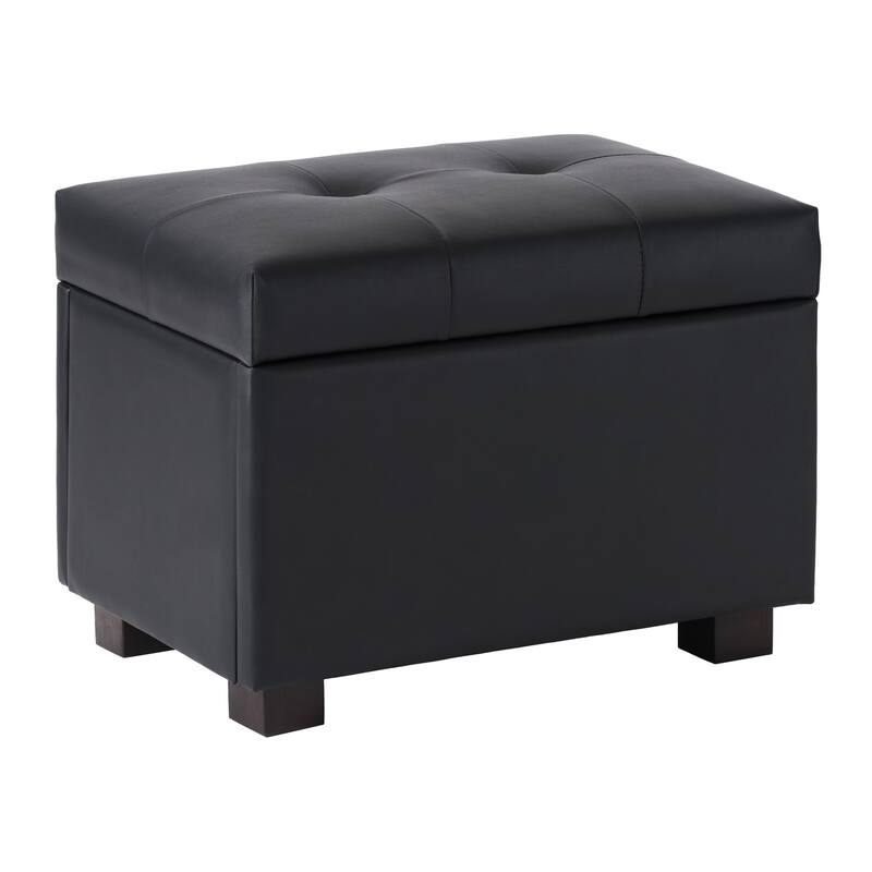 Levi Faux Leather Storage Ottoman - Black