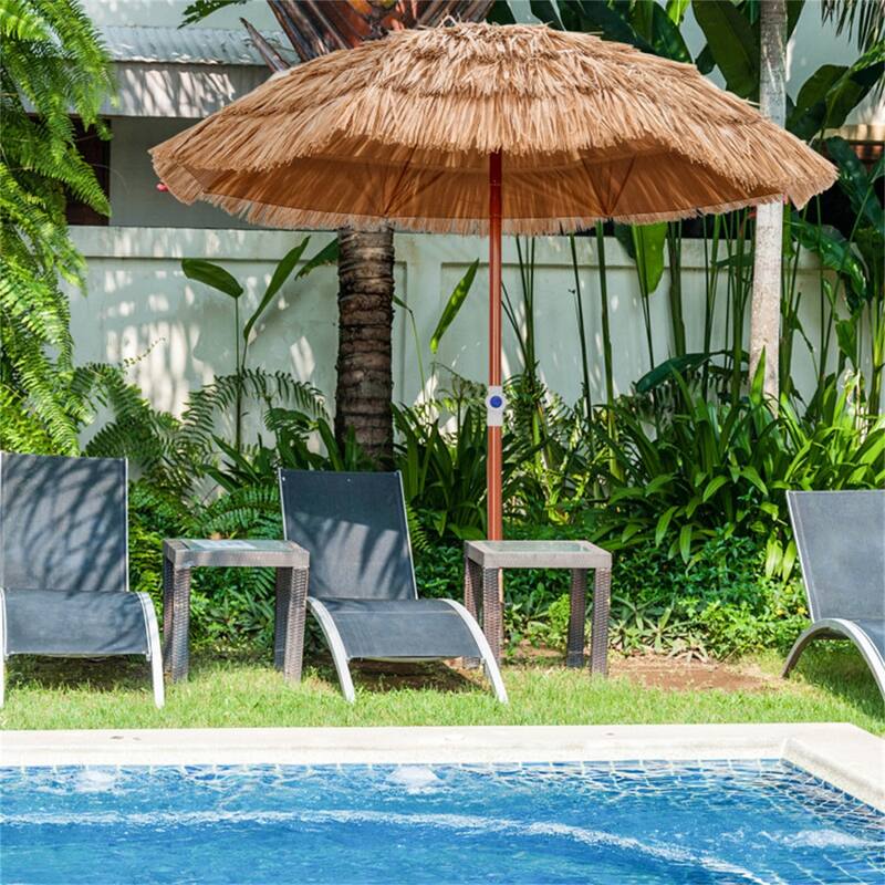6 ft Portable Thatched Tiki Beach Umbrella with Tilt and Adjustable Height for Patio or Pool