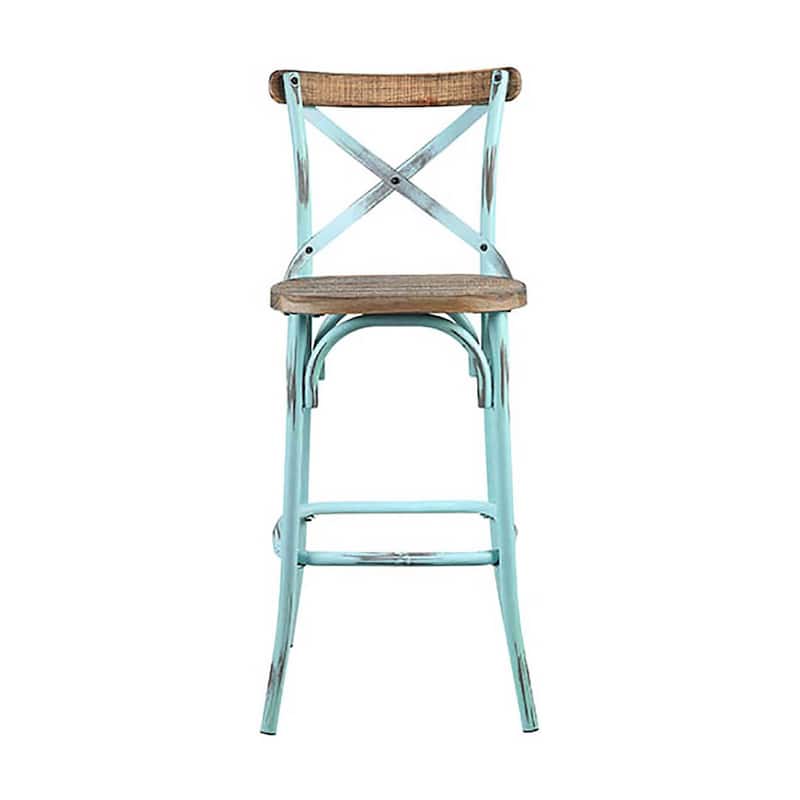 Antique Turquoise and Antique Oak Bar Stool with Cross Back - Green