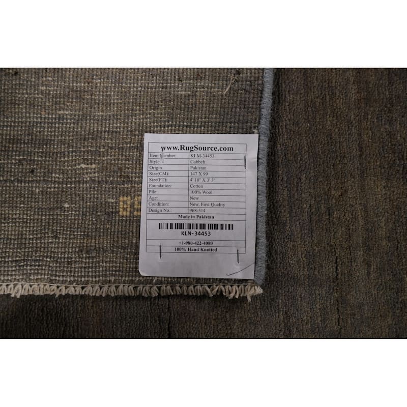 Modern Gabbeh Foyer Rug Handmade Grey Wool Carpet - 3'3"x 4'10"