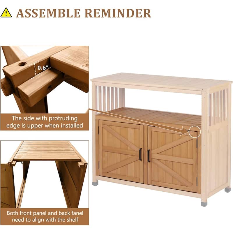 Wooden Patio Bar Table Set with Storage, Buffet Cabinet Sideboard for Outdoor and Indoor