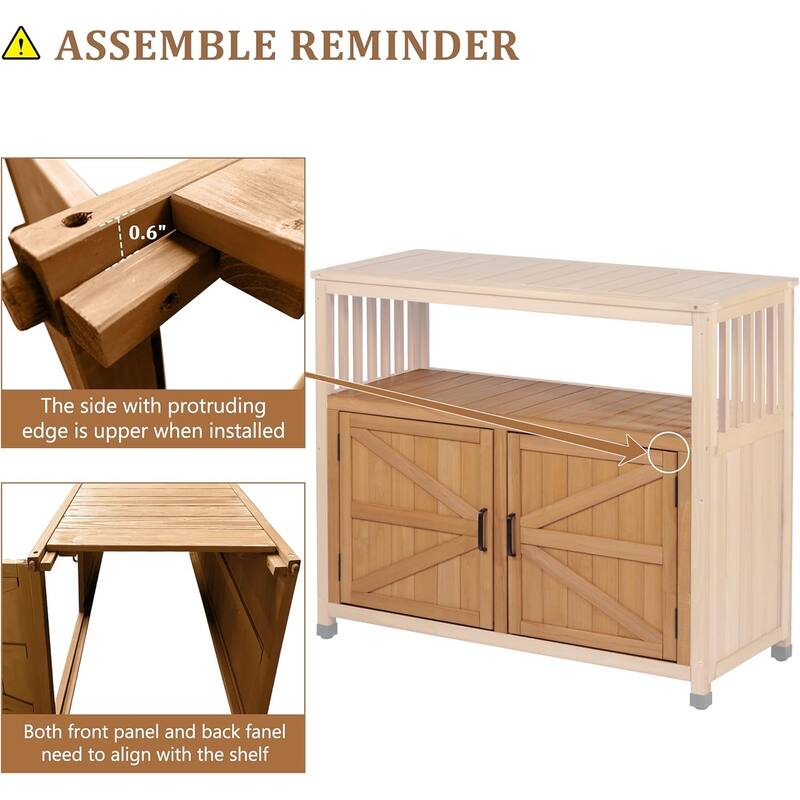 Wooden Patio Bar Table with Storage Cabinet, Solid Wood Outdoor Buffet Sideboard for Patio, Deck and Backyard