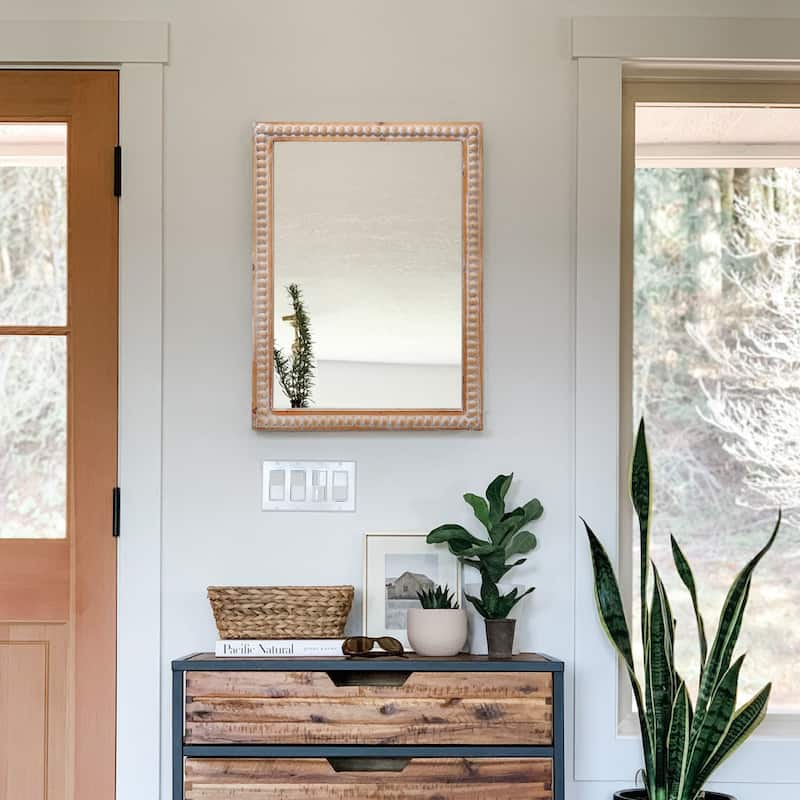 22" x 30" Farmhouse Wooden Frame Wall Mirror with Beading