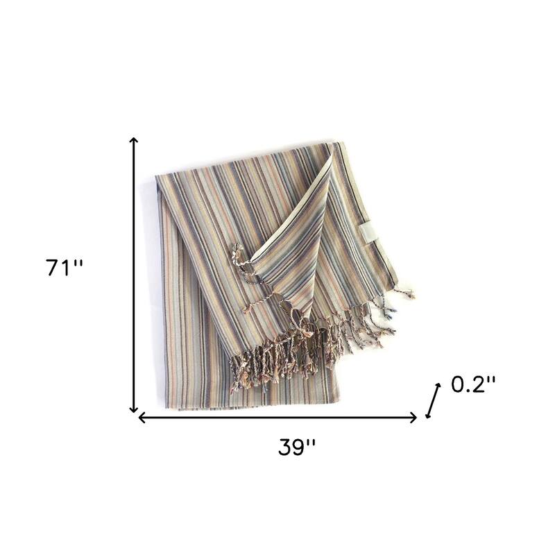 HomeRoots Denim and Yellow Striped Design Turkish Beach Blanket