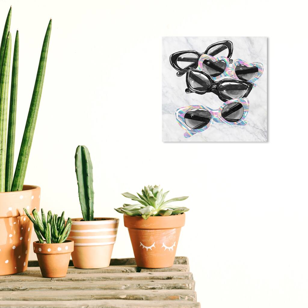 Wynwood Studio Canvas Fashion and Glam Sunglasses Holo Fun Black and Light Gray Glam Wall Art Canvas Print