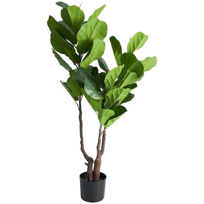 Faux Foliage Fiddle Leaf Artificial Tree with Black Pot - Green - Roche River Decor - 19"W x 24"L x 49"H