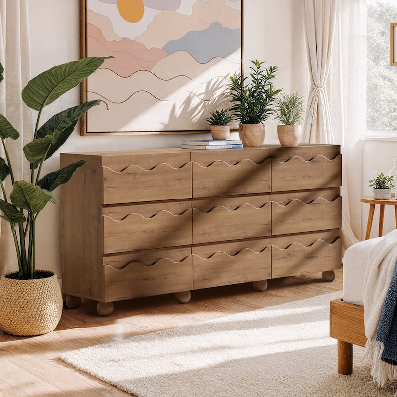 Wave Front 9 Drawer Dresser Handle-Free Modern Storage Cabinet