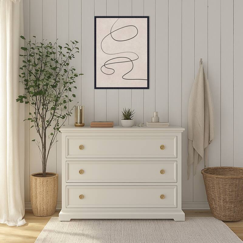 Black Line and Textured Beige Background by Little Dean Framed Canvas Wall Art Print