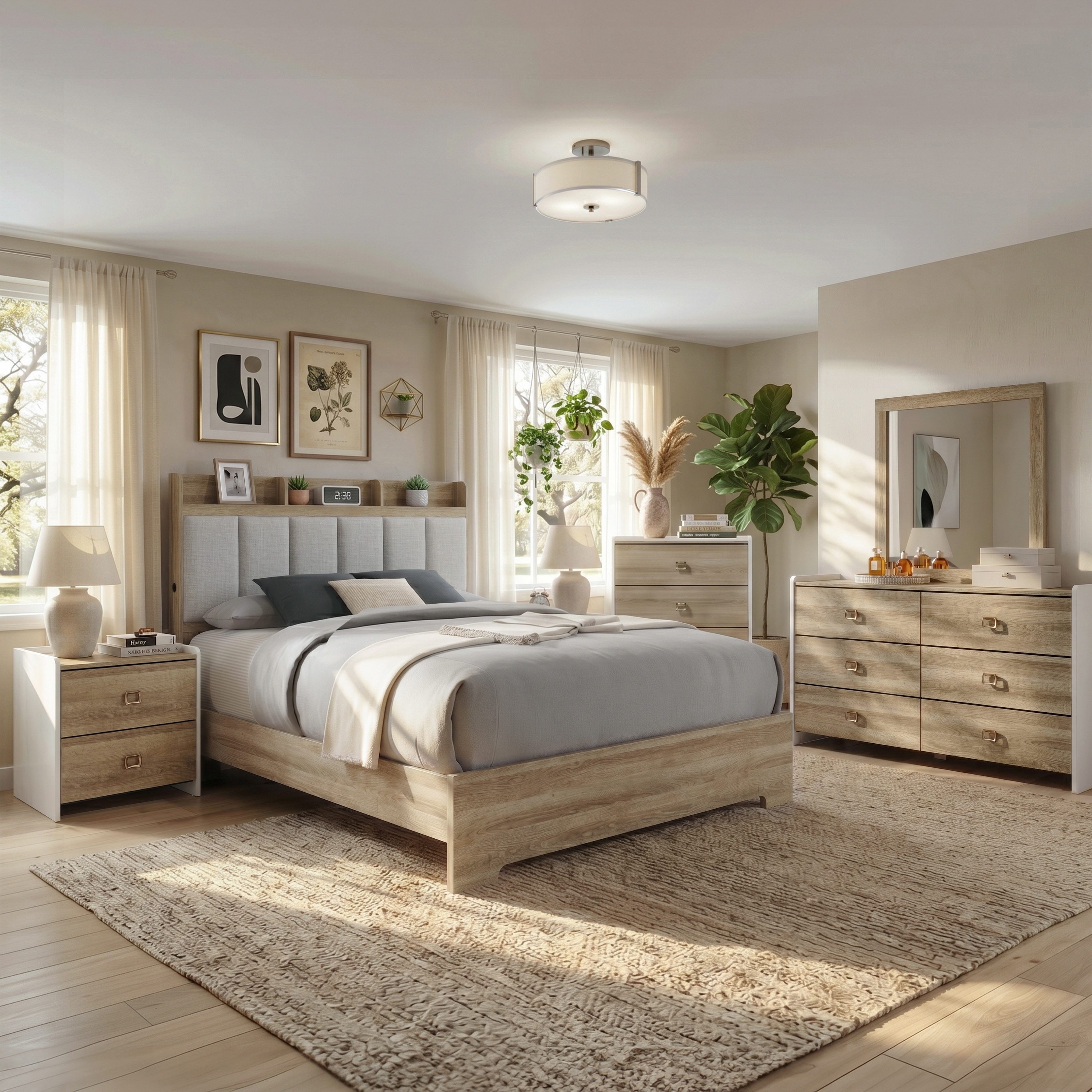 Furniture of America Valio Modern 6-Piece Dusty Oak and White Wood Two-Tone Bedroom Set