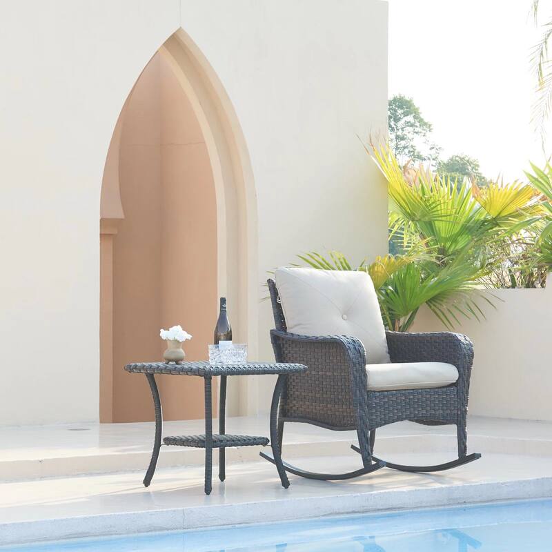 Pocassy Outdoor Wicker Side Table, Patio Rattan End Table