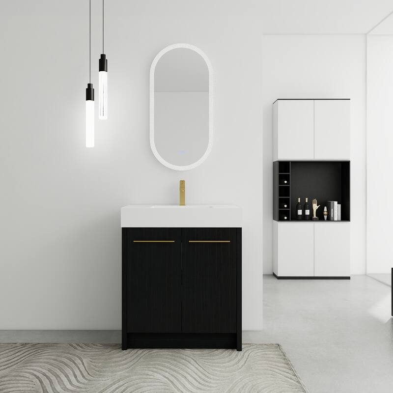 24" Bathroom Vanity with Resin Sink, Soft Close Hinges, Adjustable Storage, Black Chestnut Color, Freestanding Cabinet - 29.5in L Plywood - 29.5in L Black Chestnut