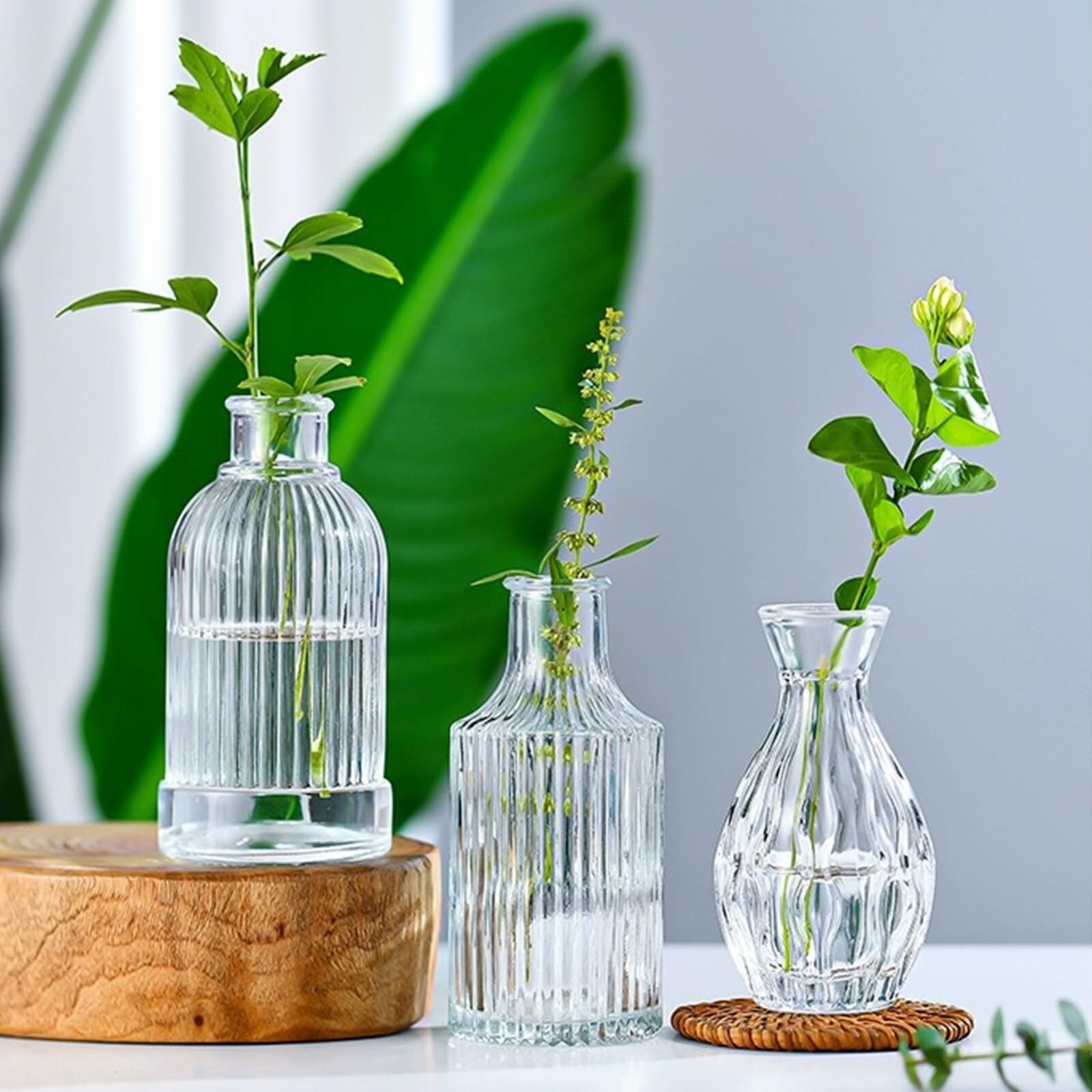 Set of 32 Bud Vases for Flowers, Small Vintage Glass Bottles for