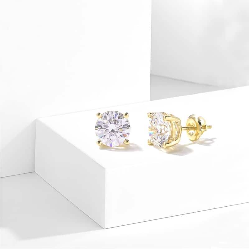 IGI Certified 1ct-4ct TDW Round Lab-Grown Diamond Solitaire Stud Earrings in 14k Gold for Women
