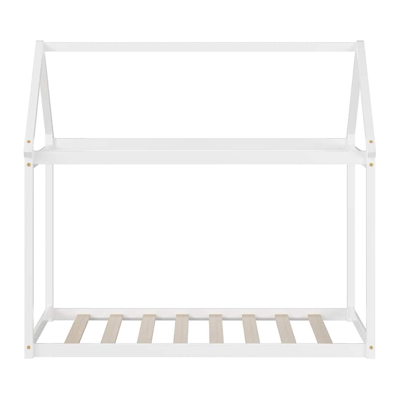 Costway Twin House Bed Wood Frame w/ Roof for Kids Toddler No Box