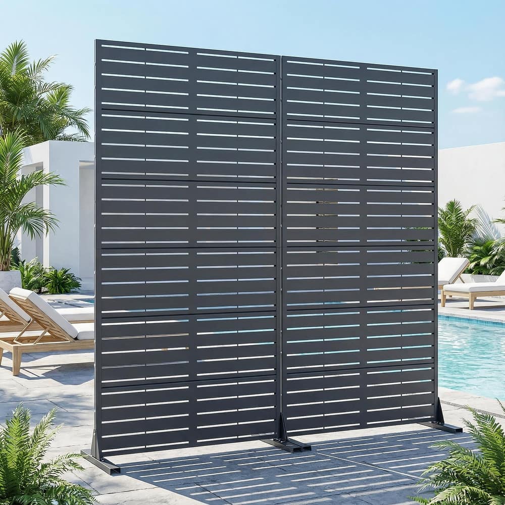 Outdoor Privacy Screen with Stand for Patio Garden Metal Fence Set of 2