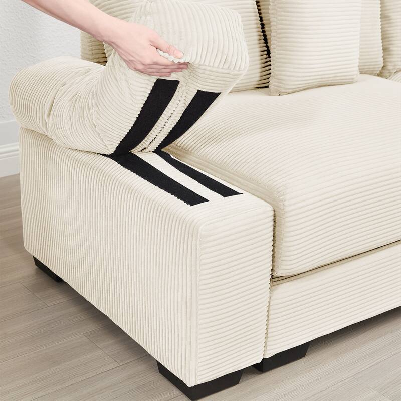 Oversized Cloud Modular Sectional Couch,Corduroy Fabric Extra-Wide Armrests Throw Pillows