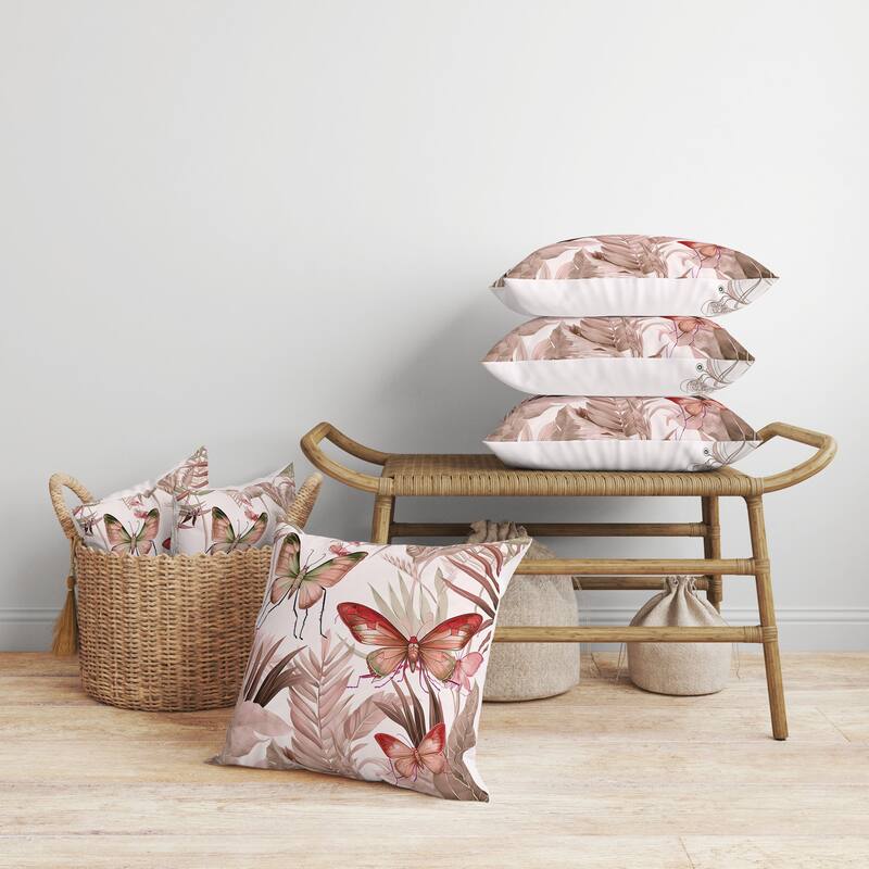 Butterfly Dreams Faux Suede Reversible Throw Pillow Red and Pink