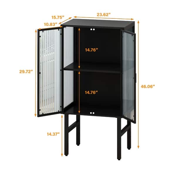 24 inch Black Modern Sideboard Buffet Cabinet with Glass Door ,2-Tier ...