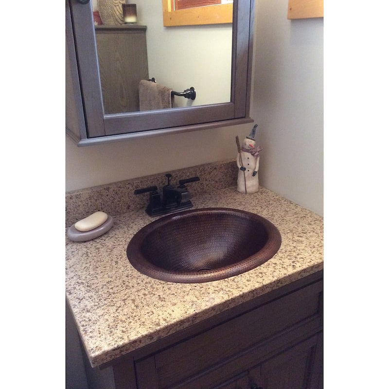 18-in Wide Rim Oval Self Rimming Hammered Copper Bathroom Sink (LO18RDB)