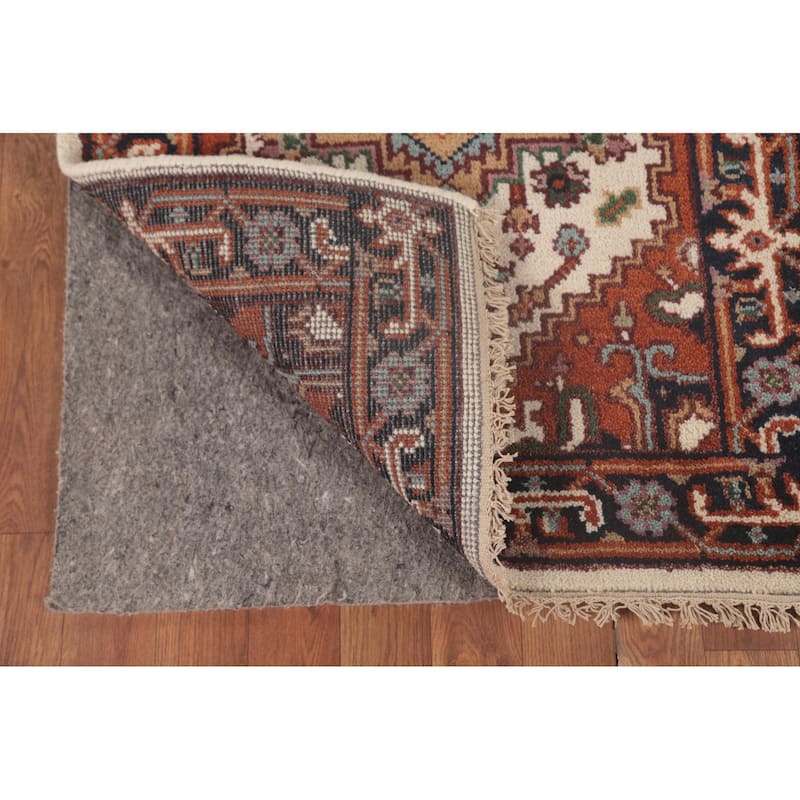 Geometric Beige Heriz-Serapi Oriental Runner Rug Handmade Wool Carpet - 2'6"x 8'0"